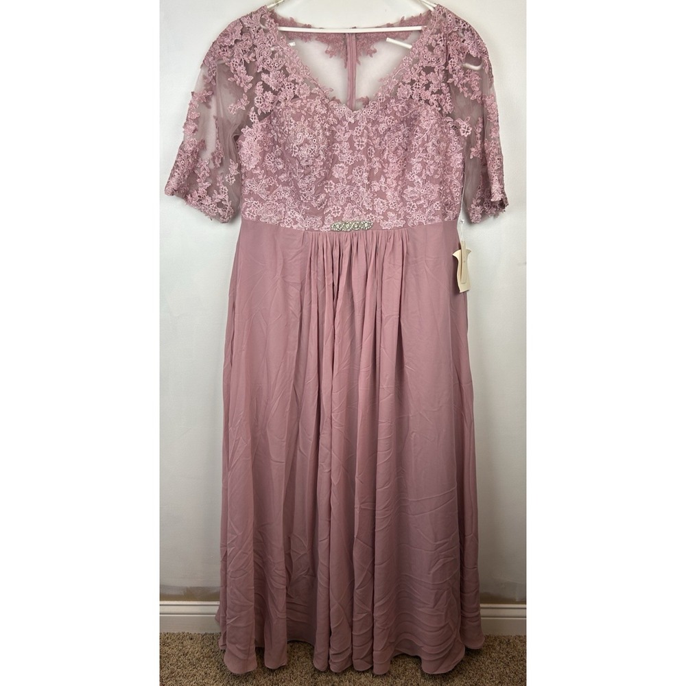 LT LanTing Dress Womens 2XL Lace Mother of Bride Cocktail Pink Sheer Plus Read